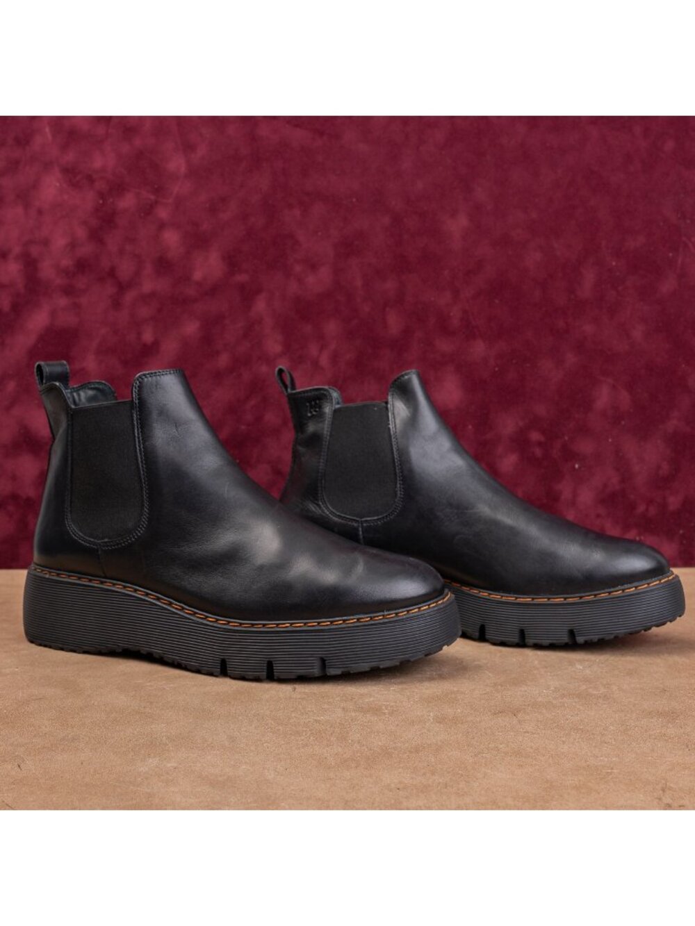 Paul Green Women Platform Black Leather Slip-on Chelsea Boots 10US AUS 7.5